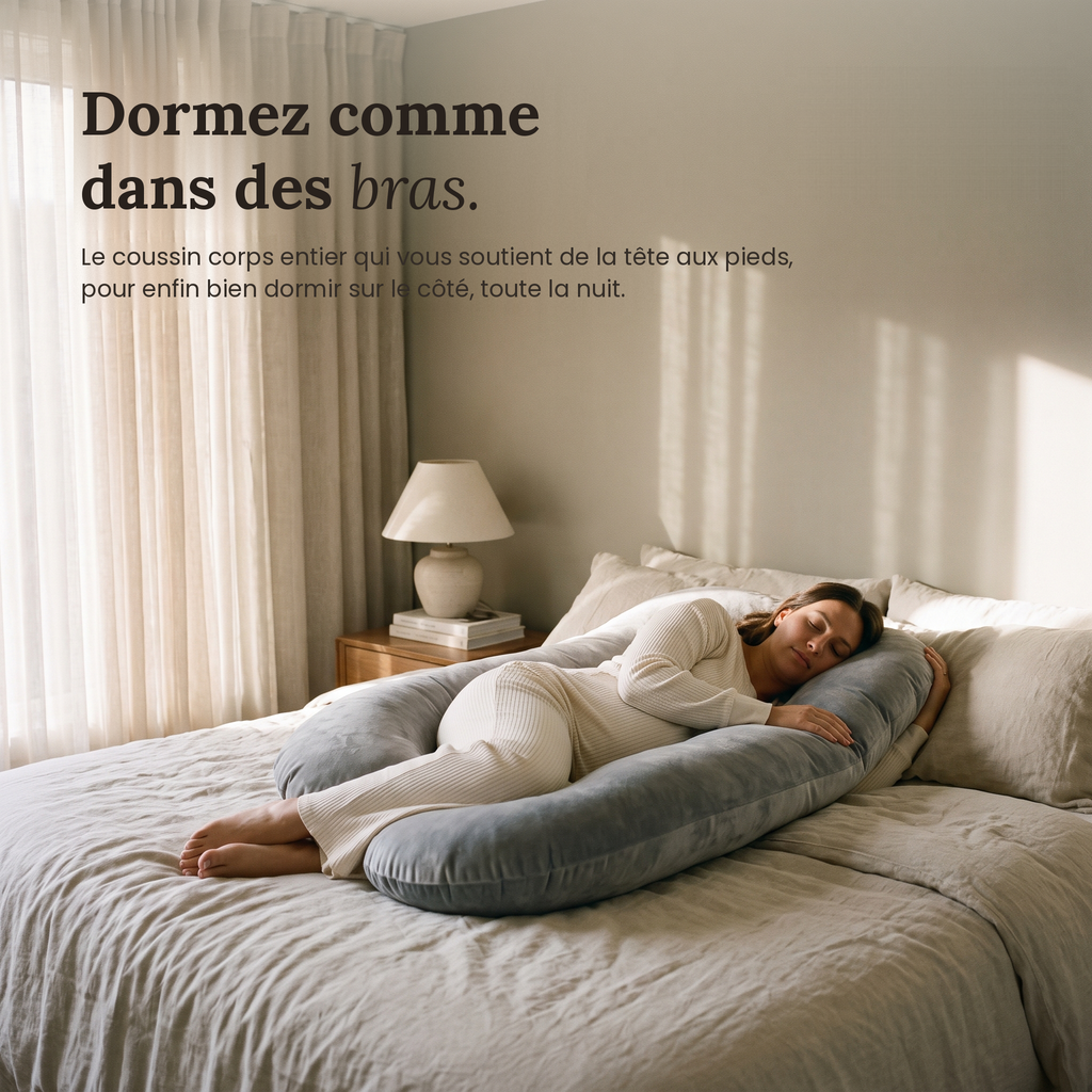 Coussin de grossesse en U en velours gris – vue 1