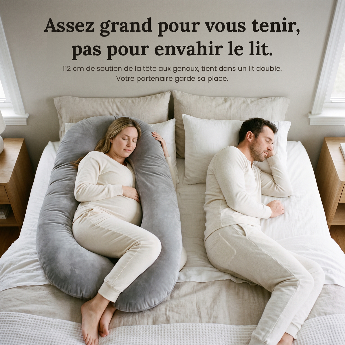Coussin de grossesse en U en velours gris – vue 6