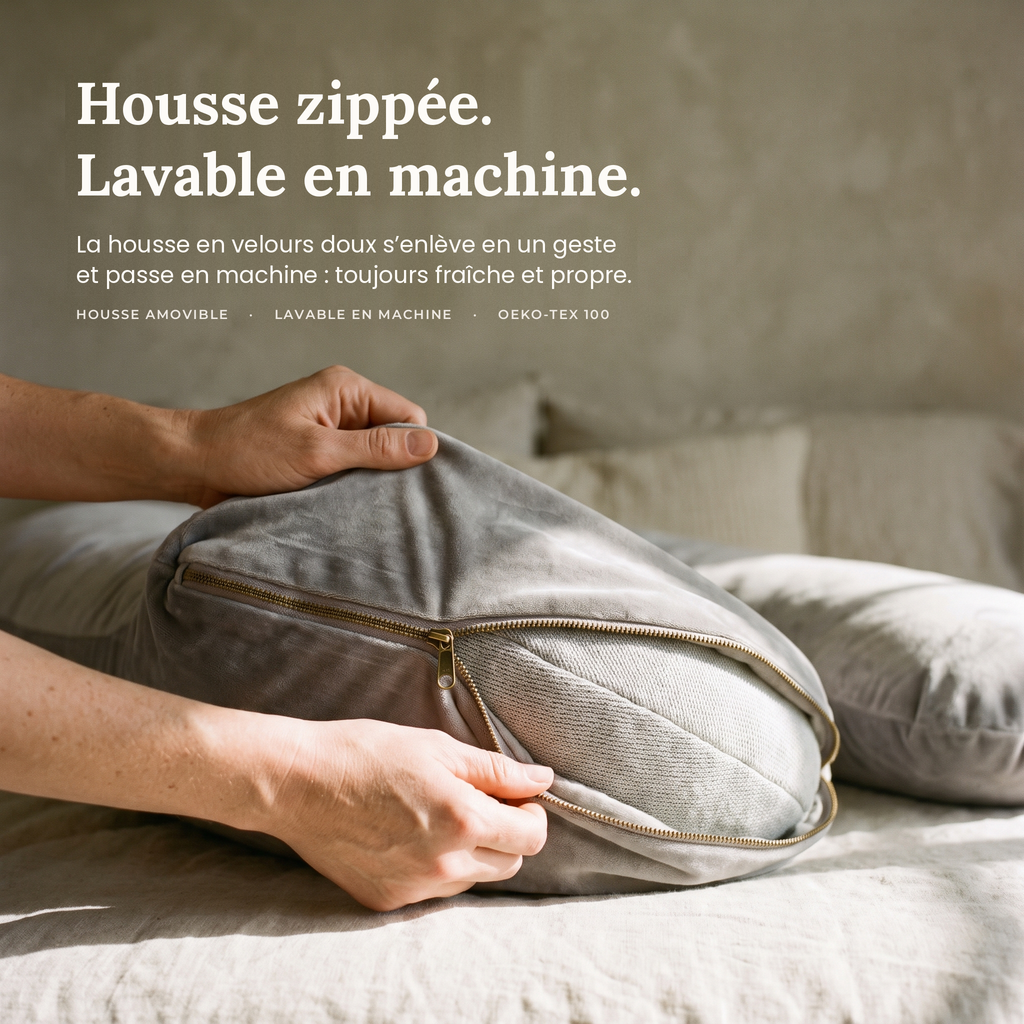 Coussin de grossesse en U en velours gris – vue 7