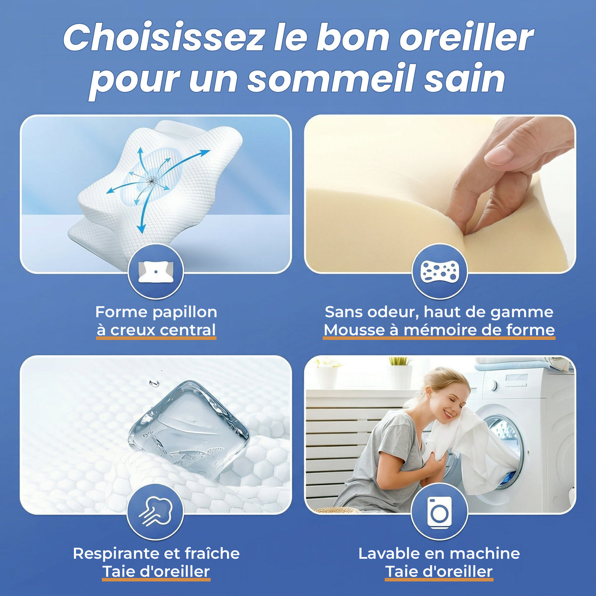 Oreiller cervical ergonomique en mousse à mémoire de forme – vue 5
