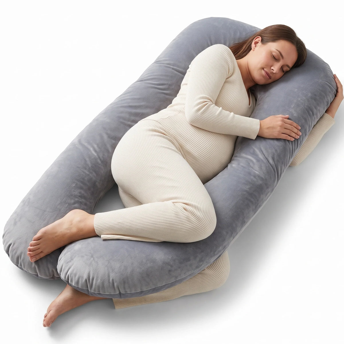 Coussin de grossesse en U en velours gris – vue 10